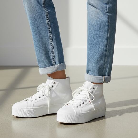 Superga Shoes - Superga 2705 HI TOP White S3111MW High Top Lace Up Canvas Sneakers